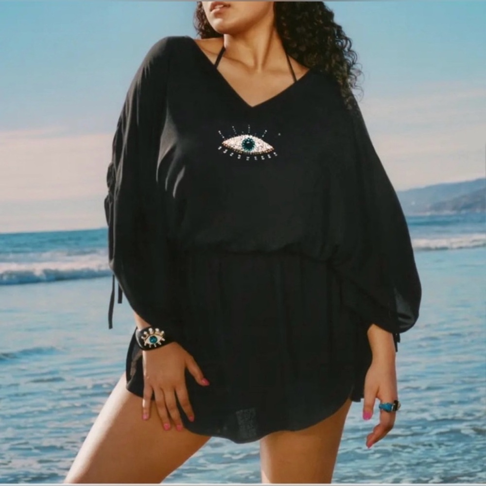 KURT GEIGER LONDON Black Swim Cover-Up with Eye Design